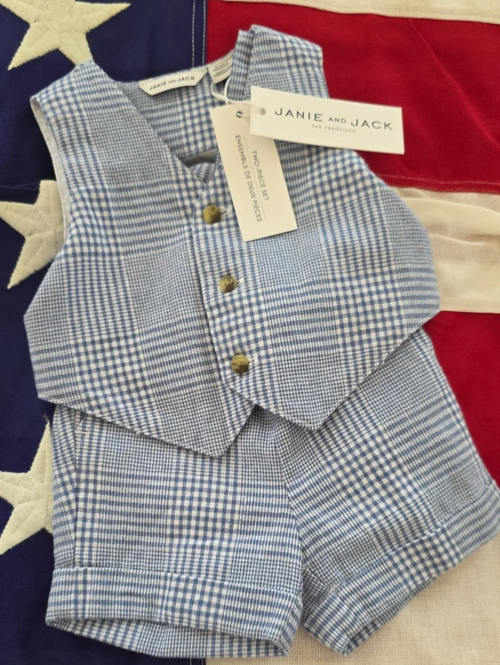 Janie and Jack Blue Gingham Vest & Shorts Set